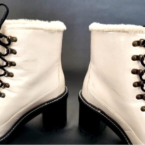 Tory Burch Miller Shearling Lug Sole Bootie Boots SPAIN Brie Leather Fur Lining - Picture 11 of 12